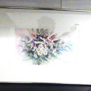 1993 SIGNED Original WATERCOLOR Jim Taleski BOUQUET of FLOWERS Silver Frame